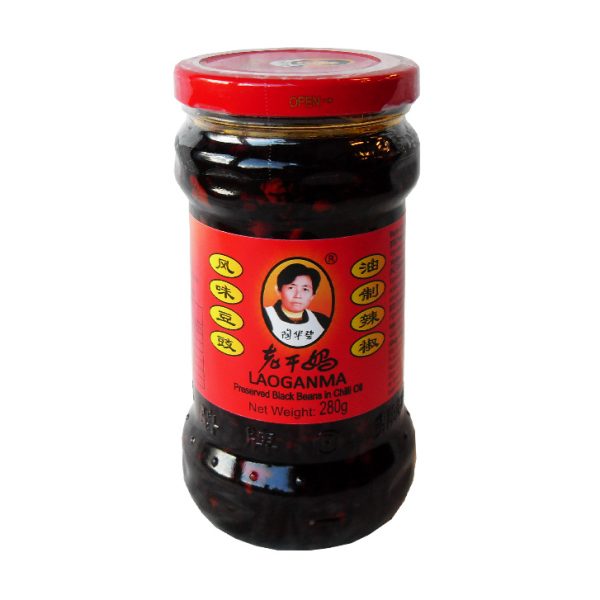Laoganma Gefermenteerde zwarte bonen in chili olie (老干妈 風味豆豉油制辣椒)