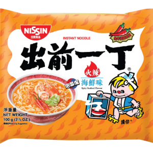 Nissin Noedels pikante zeevruchten smaak (出前一丁香辣海鮮麵)
