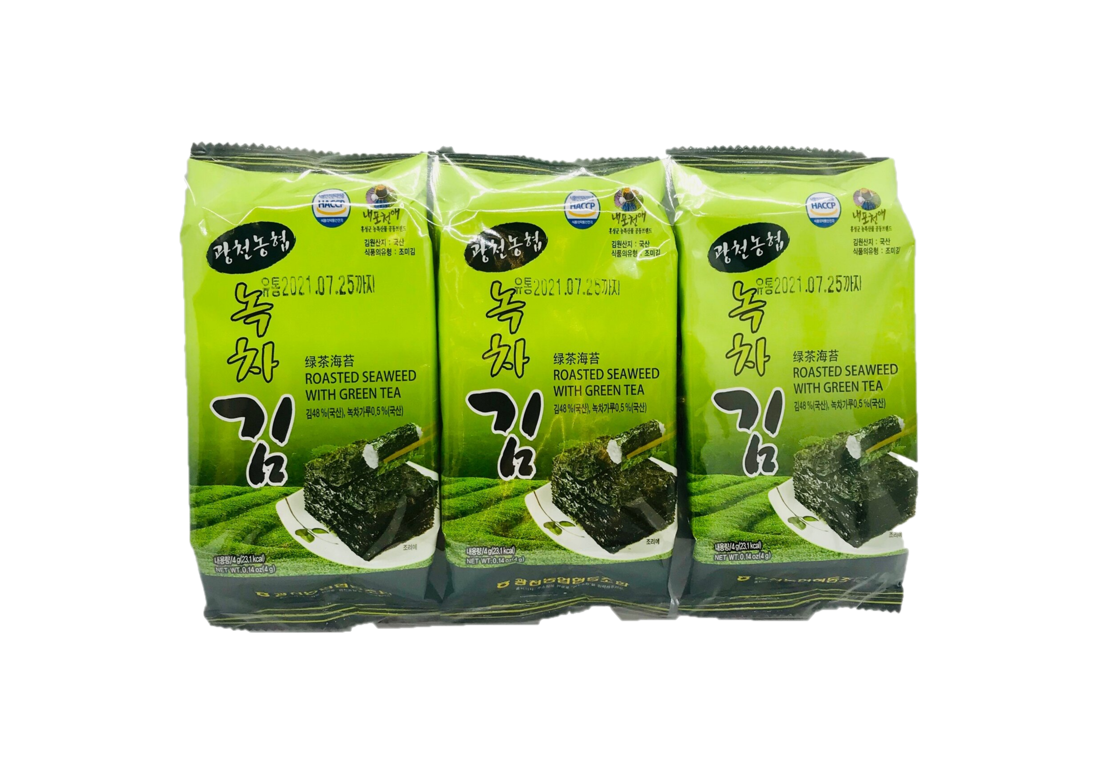 Nong Hyup  Roasted seaweed with green tea flavor (韩国烤紫菜片和绿茶味) 3x